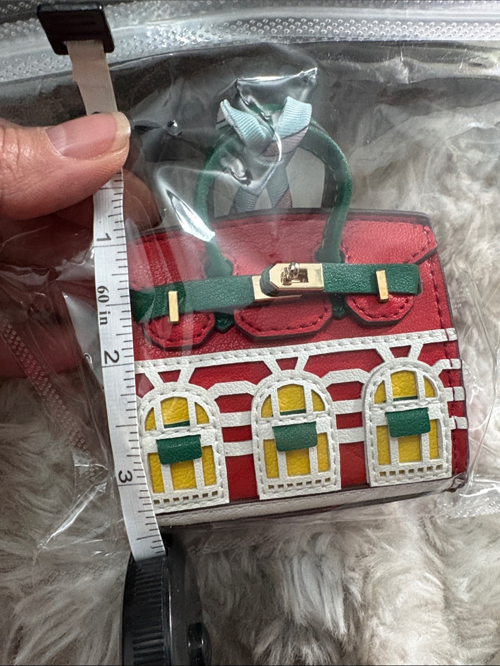 Red Decorative Mini Satchel Handbag with Green Accents Bag Charm - Picture 4 of 4